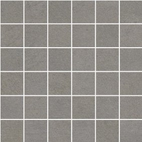Roca Downtown Antracita 12x12 mosaic tile with gray and black tones, arranged in a modern geometric pattern.