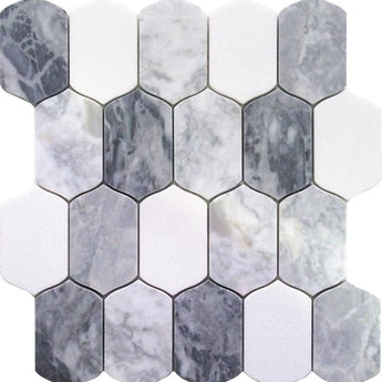 EMILIA Bologna Calacatta Bluette, Thassos White Mosaic Tile.