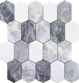 EMILIA Bologna Calacatta Bluette, Thassos White Mosaic Tile.