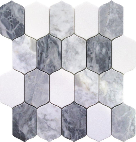 EMILIA Bologna Calacatta Bluette, Thassos White Mosaic Tile.