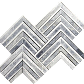 EMILIA Comacchio Calacatta Bluette, Thassos White Mosaic Tile.