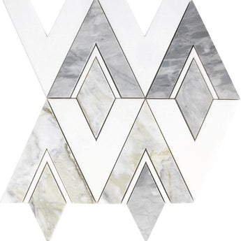 EMILIA Piacenza Calacatta Bluette, Thassos White Mosaic Tile.