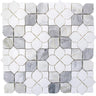 EMILIA Casentinesi Calacatta Bluette, PAPER WHITE Thassos White Mosaic Tile.