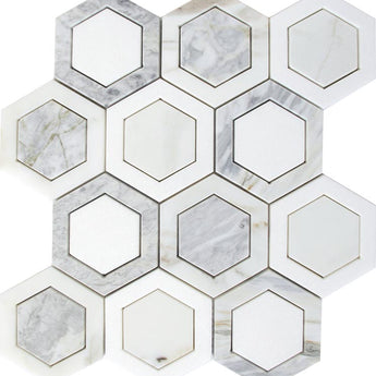EMILIA Cervia Calacatta Bluette, CALACATTA Thassos White Mosaic Tile.