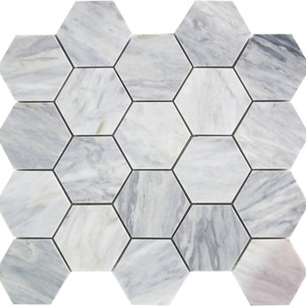 EMILIA MAGGIORE Calacatta Bluette Mosaic Tile.