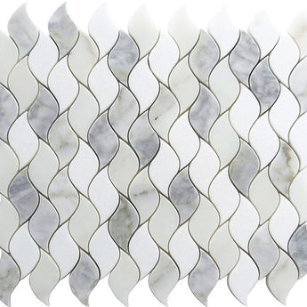 EMILIA Parma Calacatta Bluette, Thassos White Mosaic Tile.