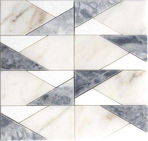 EMILIA Modena Calacatta Bluette, CALACATTA Thassos White Mosaic Tile.