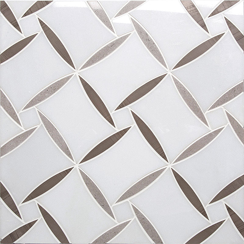 WATERJET FIORE 11 Paper White Marble/ Eastern Grey/ Athens Grey Mosaic Tile.