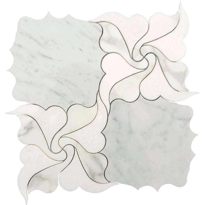 WATERJET FIORE 12 Thassos/ Bianco Carrara/ Calacatta Mosaic Tile.