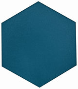 Roca Flow Cosmic Sapphire 8x9 hexagon floor tile with deep blue, glossy finish, showcasing geometric design and smooth surface.
