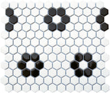 CC MOSAICS 1X1 B&W FLOWER HEXAGON Porcelain Mosaic Tile.