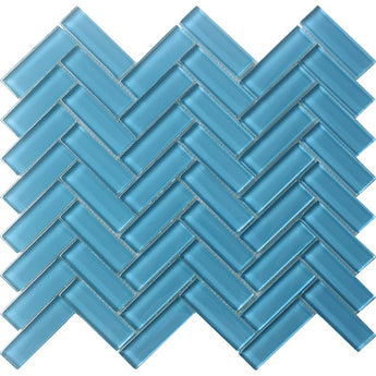 COLOR PALETTE TURQUOISE 1X3 HERRINGBONE GLOSS glass Mosaic Tile.