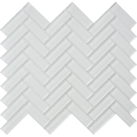 COLOR PALETTE MIRAGE WHITE 1X3 HERRINGBONE GLOSS glass Mosaic Tile.