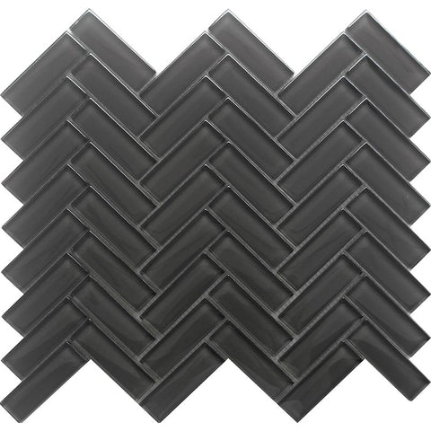 COLOR PALETTE PEWTER 1X3 HERRINGBONE GLOSS glass Mosaic Tile.