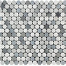 Bianco Carrara Honed Marble Penny Round Mosaic Tile (Carrara + Thassos + Blue).