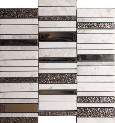 CITYSCAPE STAX WHITE glass/stone Mosaic Tile.