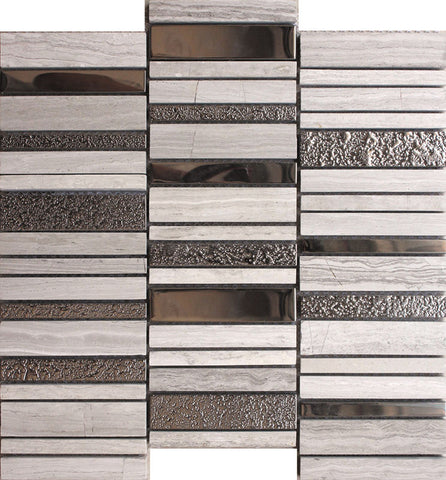 CITYSCAPE STAX GRAY glass/stone Mosaic Tile.