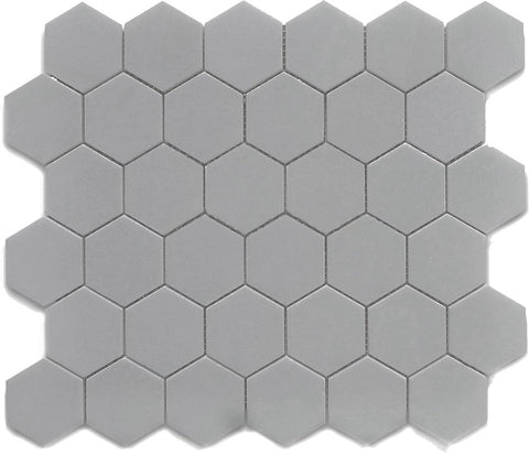 2x2 Gray Hexagon Porcelain Mosaic Tile.