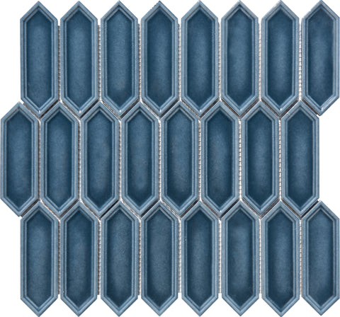 Indigo Blue Ivy Picket Porcelain Mosaic Tile - MosaicBros.com