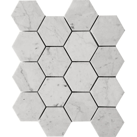 MARBELLA Carrarra Hex 3x3 honed Bianco Carrara Mosaic Tile.