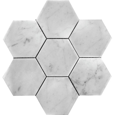 MARBELLA CARRARA 4X4 HEX HONED Bianco Carrara Mosaic Tile.