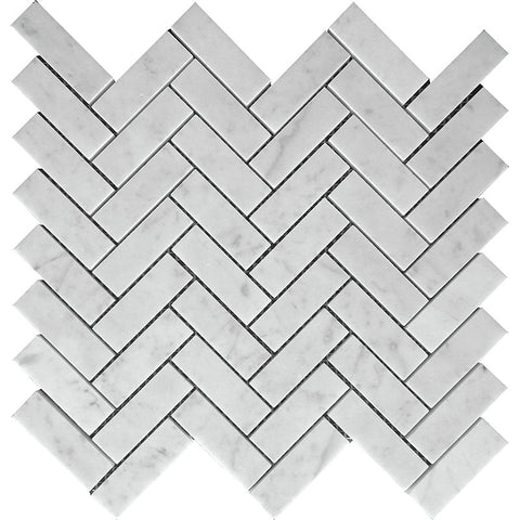 MARBELLA CARRARA 1X3 HERRINGBONE HONED Bianco Carrara Mosaic Tile.