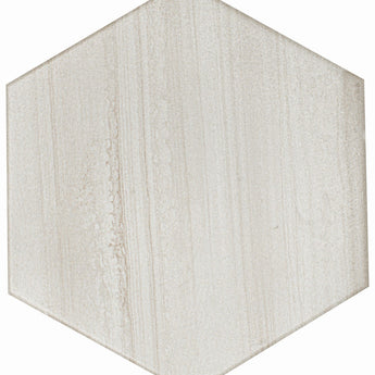 Roca Legend Arena 8x9 hexagon floor tile with a modern geometric design in neutral tones, suitable for contemporary interiors.