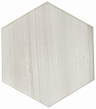 Roca Legend Arena 8x9 hexagon floor tile with a modern geometric design in neutral tones, suitable for contemporary interiors.