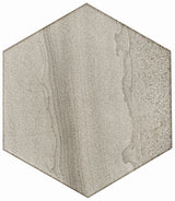 Roca Legend Vison 8x9 hexagon floor tile with a modern geometric pattern in neutral tones.