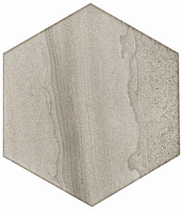 Roca Legend Vison 8x9 hexagon floor tile with a modern geometric pattern in neutral tones.