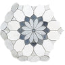 WATERJET MERLETTO AZUL Azul Macaubas, Blue Celeste, Thassos, Carrara Mosaic Tile.