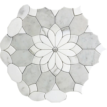 WATERJET MERLETTO BIANCO Thassos, Calacatta, Carrara Mosaic Tile.