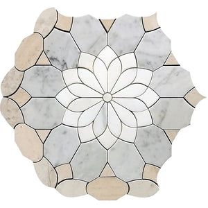 WATERJET MERLETTO BEIGE Shadow Limestone Mosaic Tile.