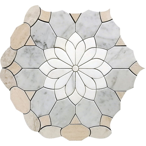 WATERJET MERLETTO BEIGE Shadow Limestone Mosaic Tile.