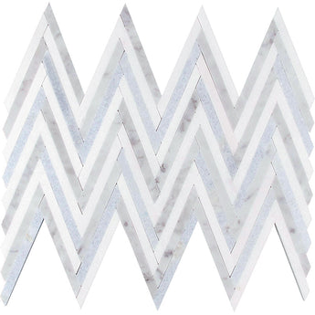 MYKONOS ARCADIA Thassos/Bianco Carrara/Blue Celeste Mosaic Tile.