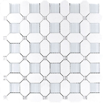 MYKONOS PARAGA Thassos/Glass Mosaic Tile.