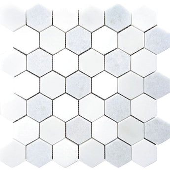 MYKONOS PANORMOS Thassos/Blue Celeste/Paper White Mosaic Tile.
