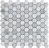 MYKONOS KORFOS Thassos/Carrara/Blue Celeste Mosaic Tile.