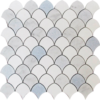 MYKONOS HOULAKIA Thassos/Carrara/Blue Celeste Mosaic Tile.