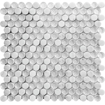 ALASKA GLACIER STONE glass, Bianco Carrara Mosaic Tile.