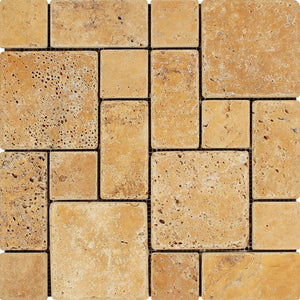 Gold Tumbled Travertine Mini Pattern Mosaic Tile (Non-Interlocking).