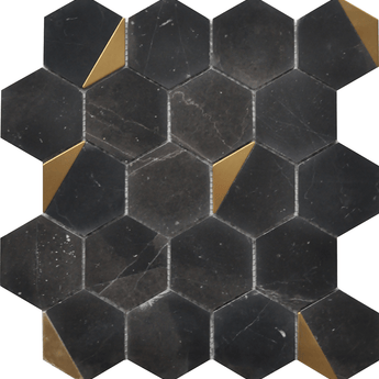 ROCKART NERO MARQUINA HEXAGON 12X13 MOSAIC.