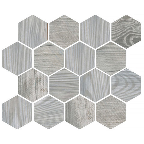 OREGON  GREY WOOD HEX Porcelain Mosaic Tile.