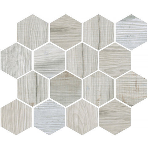 OREGON  WHITE WOOD HEX Porcelain Mosaic Tile.