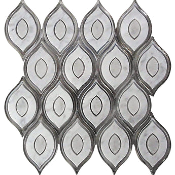 WATERJET Peacock White Carrara, Glass Mosaic Tile.