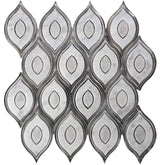 WATERJET Peacock White Carrara, Glass Mosaic Tile.