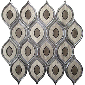 WATERJET Peacock Grey Wooden Gray, Glass Mosaic Tile.