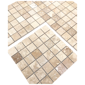 2x2 Walnut Travertine Mosaic Tile Filled And Honed.