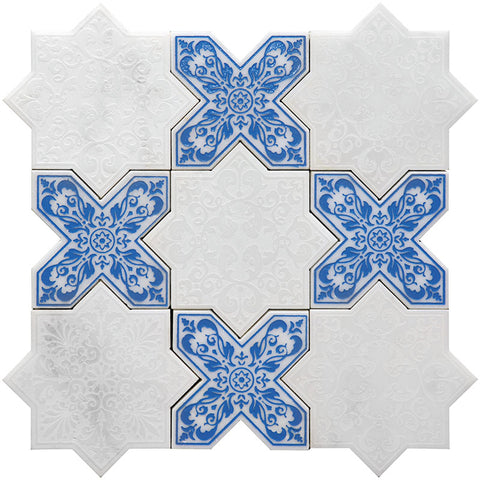 PANTHEON  WHITE-BLUE stone Mosaic Tile.