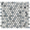 Thassos White Polished Marble Penny Round Mosaic Tile (Carrara + Thassos + Blue-Gray).